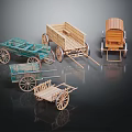 Vintage Wooden Vehicle Models With Green And Natural Wood Carts Carriages And Handcarts