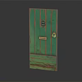 Vintage Green Wooden Door With Ornate Lock Weathered Edges And Rustic Charm