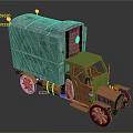 Vintage Orange Truck With Wooden Cargo Bed And Black Wheels With Orange Rims