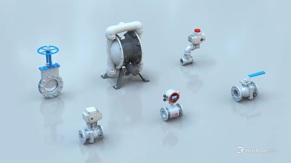 Different Types of Industrial Valves with Various Controls and Designs 3d model 