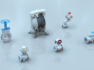 Different Types of Industrial Valves with Various Controls and Designs 3d model
