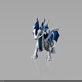 Fantasy Dragon Character 3D Model With Blue Spiky Horns White Body And Green Eyes