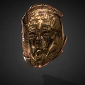 Copper Colored Intricate Carved Mask With Detailed Facial Features And Textured Surface