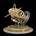 Intricate Golden Mechanical Device Featuring Propeller Gears And Circular Base 3d model
