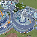 Outdoor Children's Playground Design With Lush Greenery Circular Structures And Interactive Paths