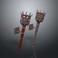 Ornate Vintage Decorative Torches With Metal Frames And Wooden Handles Design