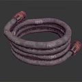Coiled Gray Industrial Hose Featuring Red Connectors On Both Ends And White Press Labels