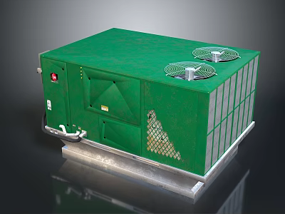 Green Industrial Mechanical Unit With Dual Fans Control Panel And Metal Base 3d model