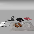 Various Colored Slippers Including White Black Pink And Patterned On Soft Carpet