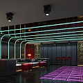 Modern KTV Room with Neon Lights Sofas Projection Screen and Decorative Walls 3d model