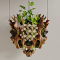 Natural Wooden Hanging Decor with Pink Flowers Green Leaves and Moss