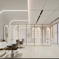 Modern Beauty Hair Salon Interior Design With Curved Lighting Mirrors And Styling Chairs