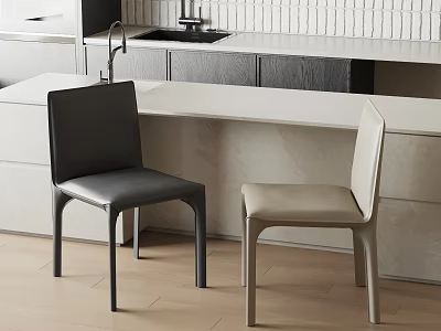 Modern Kitchen Interior With Black And Beige Dining Chairs And White Countertop 3d model