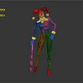 Detailed Clown Costume With Red And Black Bodysuit Jester Hat And Decorated Staff
