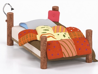 Children's bed Wooden bed Single bed 3d model