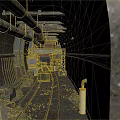 Industrial Underground Tunnel Structure With Metal Pipes Railway Tracks And Concrete Walls