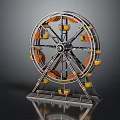 Detailed Miniature Ferris Wheel Model With Metal Frame And Yellow Orange Cabins
