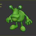 Green Cartoon Monster Game Movie Character Design with Big Eyes Orange Spots and Spiky Head