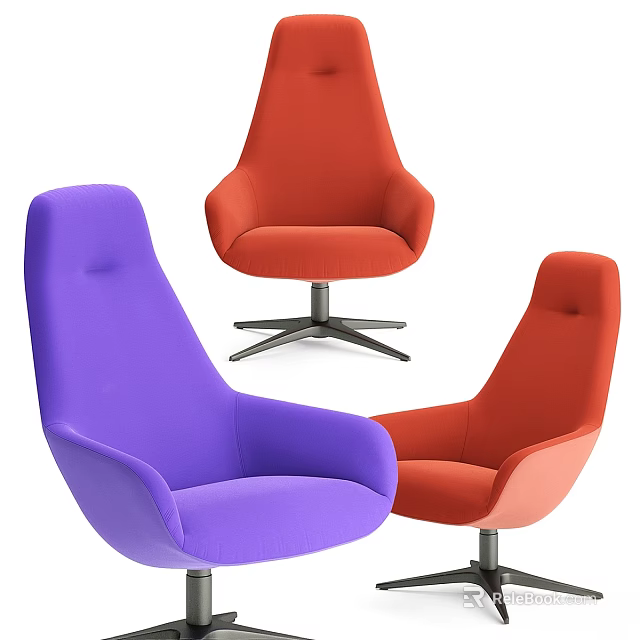 Stylish Modern Leisure Accent Chairs With Colorful Upholstery Curved Backrest And Swivel Base Design 3d model 