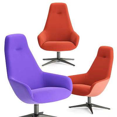 Stylish Modern Leisure Accent Chairs With Colorful Upholstery Curved Backrest And Swivel Base Design 3d model