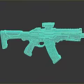 Futuristic Modern Tactical Rifle With Blue Green Components And Shiny Metallic Finish