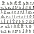 Various Stone And Wood Crafted Decorative Figurines Displayed On Multi Layered Shelves