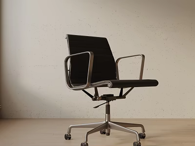 Modern Black Office Chair with Metal Armrests Swivel Base and Rolling Wheels 3d model