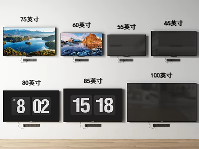 Various Size TV Models Display With 55 65 75 85 And 100 Inch Screens 3d model