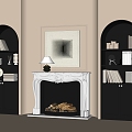 French fireplace background wall bookcase sofa background wall 3d model