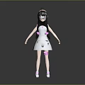 Cute 3D Game and Movie Character With Black Long Hair Pink Bows and White Dress