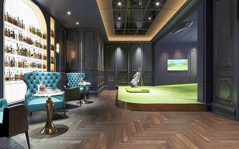 Jianou Bar Indoor Golf Course Villa Chess and Card Entertainment Bar Golf Recreation Room Villa Basement Bar Rest Area 3d model