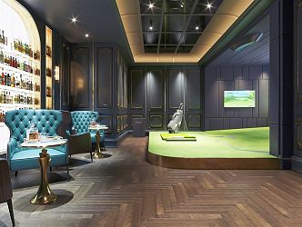 Jianou Bar Indoor Golf Course Villa Chess and Card Entertainment Bar Golf Recreation Room Villa Basement Bar Rest Area 3d model