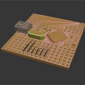 Golden Electronic Circuit Board With Integrated Chips And Perforated Holes Design