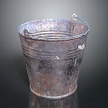 Vintage Rusty Metal Bucket With Iron Handle And Weathered Surface