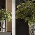 Elegant Spiral and Striped Vases with Green Flowers on Black Marble Background with Golden Lines