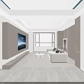 Modern Open Living Dining Room Interior With Gray Sofa TV Wall And Decorative Artwork