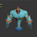 3D Game Movie Character Blue Muscular Figure With Golden Spiked Head And Arm Guards