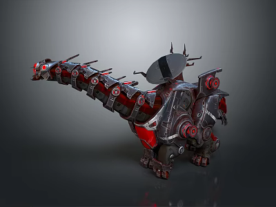 Smart Machine Dinosaur Shaped Design With Red Silver Mechanical Armor And Robotic Limbs 3d model