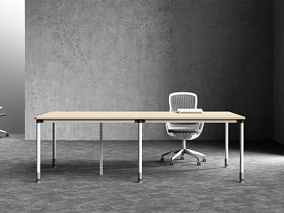 Modern Conference Table With Light Wood Top Chrome Legs And White Office Chair In Gray Office 3d model