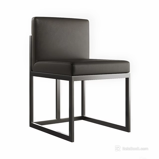 Modern Black Leather Accent Chair With Sleek Metal Frame And Comfortable Upholstered Seat 3d model 
