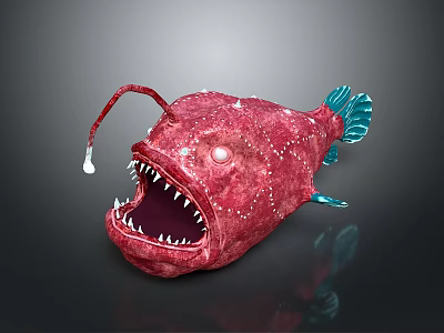 Red Angler Fish With Sharp Teeth Long Lure And Blue Fins 3d model