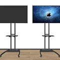Two Televisions on Black Mobile Rolling Stands with Starry Screen