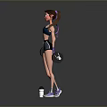 Strong Woman Lifting Barbell In Sports Vest Shorts Sneakers With Water Bottle