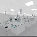 Modern Open Laboratory Design With White Lab Benches Fume Hoods Reagent Racks Bright Clean