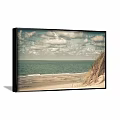 Coastal Seascape Painting With Sandy Beach Ocean Cloudy Sky And Dune Grass