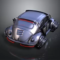 Modified Silver Beetle Car With Futuristic Mechanical Parts And Red Accents