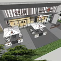Modern Coffee Sweet Cafe Exterior With Outdoor Seating Umbrellas And Glass Doors
