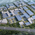 Aerial View Of Large Industrial Factory Complex With Multiple Buildings And Greenery