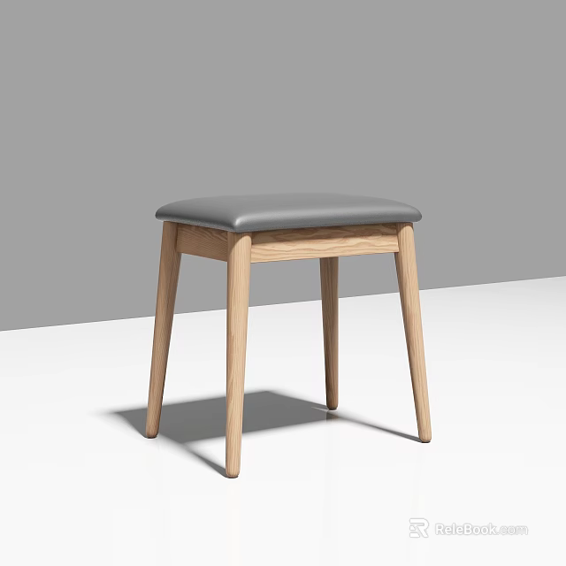 Elegant Modern Stool with Gray Padded Seat and Wooden Legs Design 3d model 