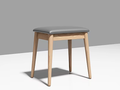 Elegant Modern Stool with Gray Padded Seat and Wooden Legs Design 3d model